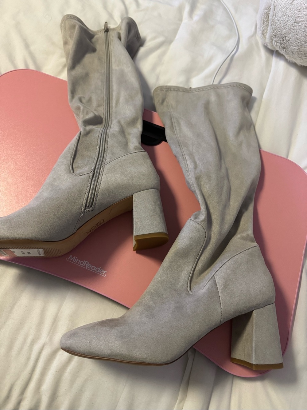 Nordstrom Light Gray Suede Block Heel Boots